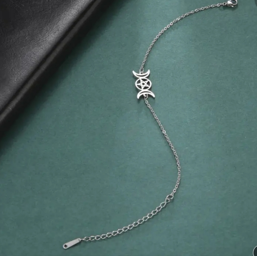 Stainless Steel Triple Moon Goddess Bracelet/Anklet - Picture 3 of 7